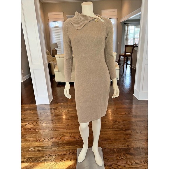 Calvin Klein gold shimmer knit sweater dress size small - Picture 1 of 9